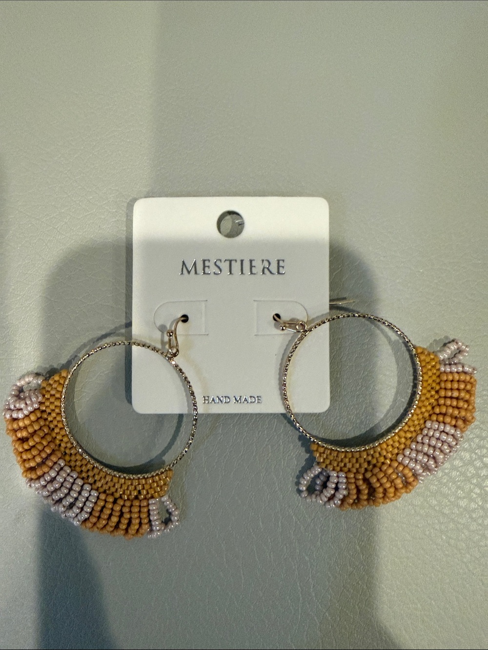 Mestiere Mustard & Pink Beaded Hoop Earrings